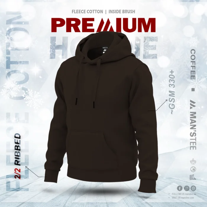 PREMIUM SOLID HOODIE - COFFEE - Image 2