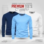 Full Sleeve T-shirt Combo - Petrol Blue, Sky Blue, White