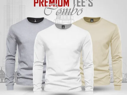 Full Sleeve T-shirt Combo Pack- Ash, White, Cream