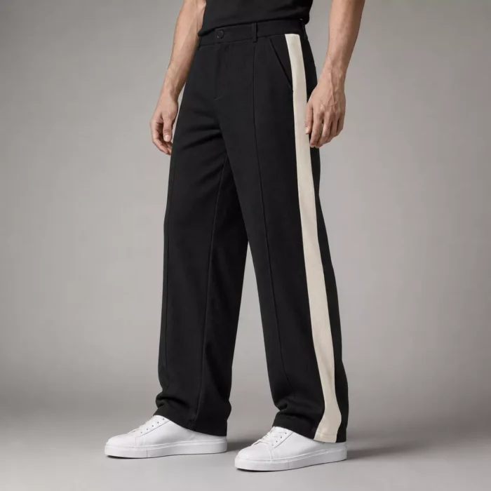 Black (2) Premium Micro-Rib Side Stripe Baggy Trouser - Image 1