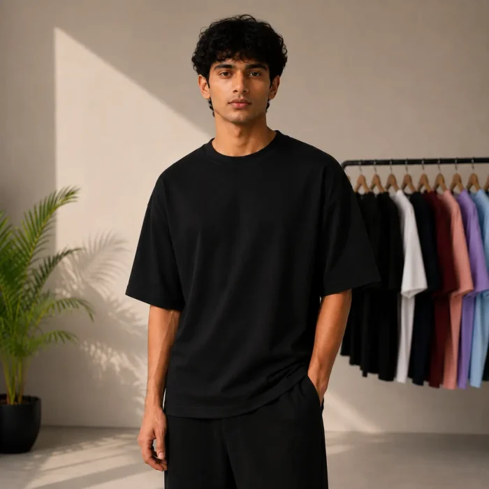 Black Drop Shoulder T-Shirt - Black - Image 1