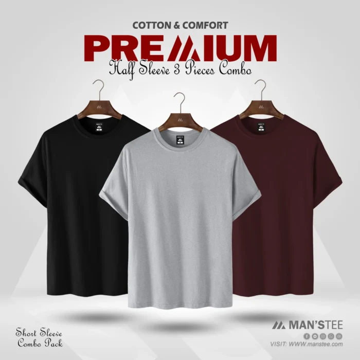 Black-Ash-Maroon-scaled-1.webp HALF SLEEVE COMBO - (BLACK, ASH, MAROON) - Image 1
