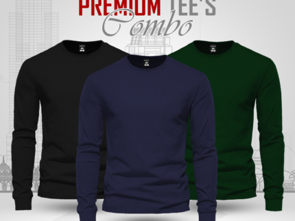 Full Sleeve T-shirt Combo - Black, Navy Blue, Bottle Green