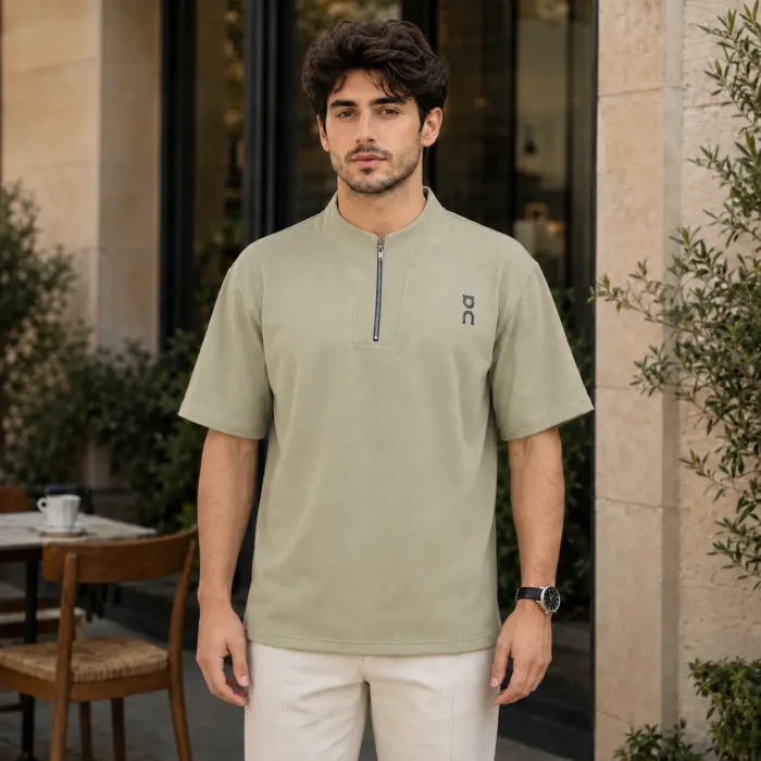 Men’s Textured Mandarin Zipper T-Shirt - Image 4