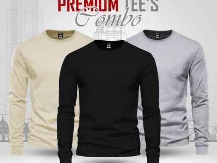 Full Sleeve T-shirt Combo - Cream, Black, Ash