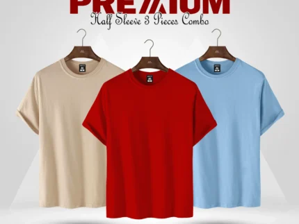 HALF SLEEVE COMBO - (CREAM, RED, SKY BLUE)