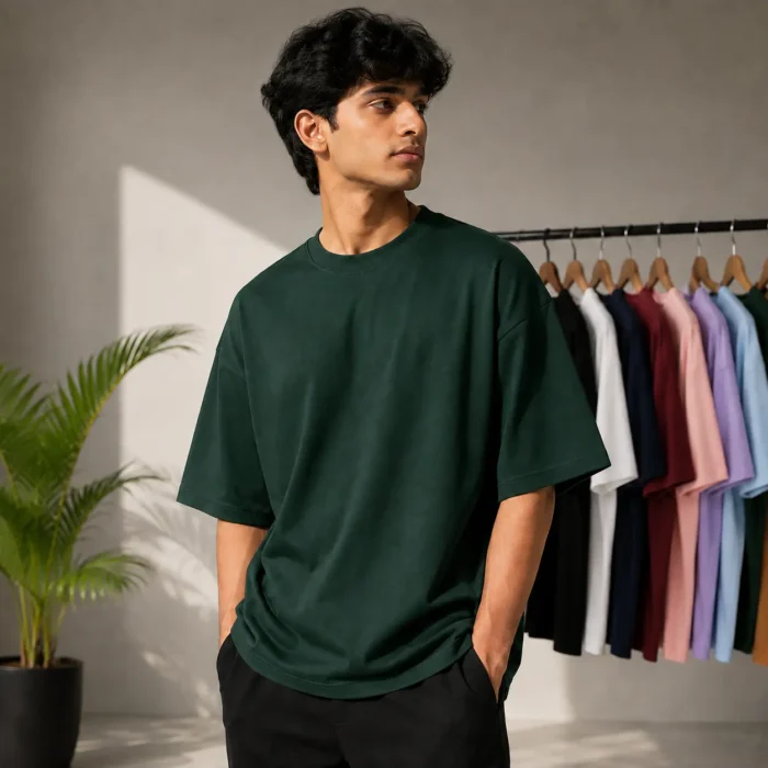 Green Drop Shoulder T-Shirt - B Green - Image 1