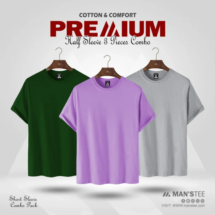 Green-Lavender-Ash-scaled-1.webp HALF SLEEVE COMBO - (BOTTLE GREEN, LAVENDER, ASH) - Image 1