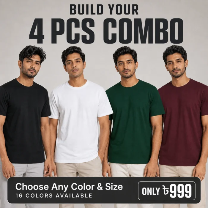 Build Your Own 4 PCS T-Shirt Combo – Choose Color & Size - Image 1
