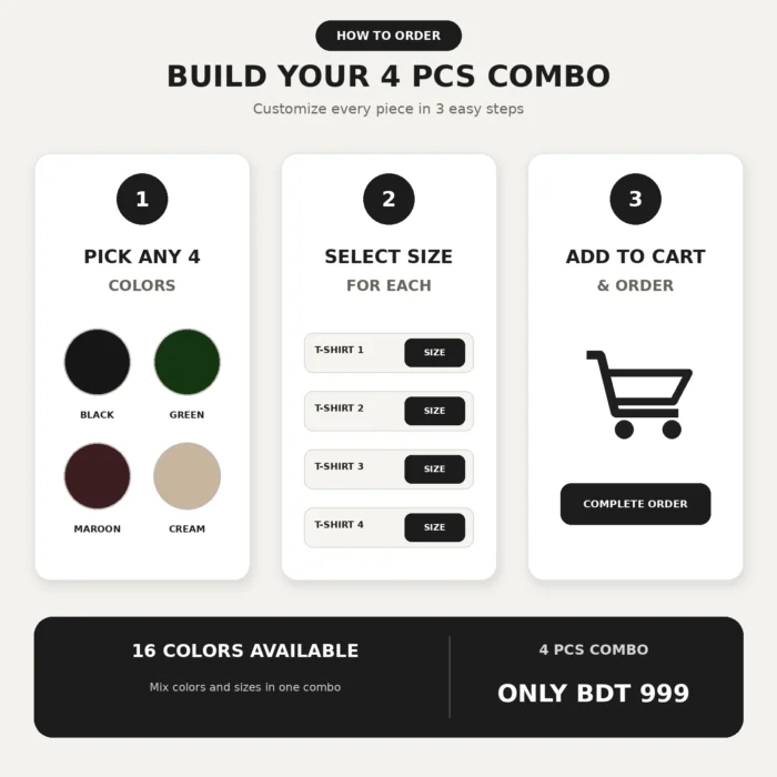 Build Your Own 4 PCS T-Shirt Combo – Choose Color & Size - Image 7