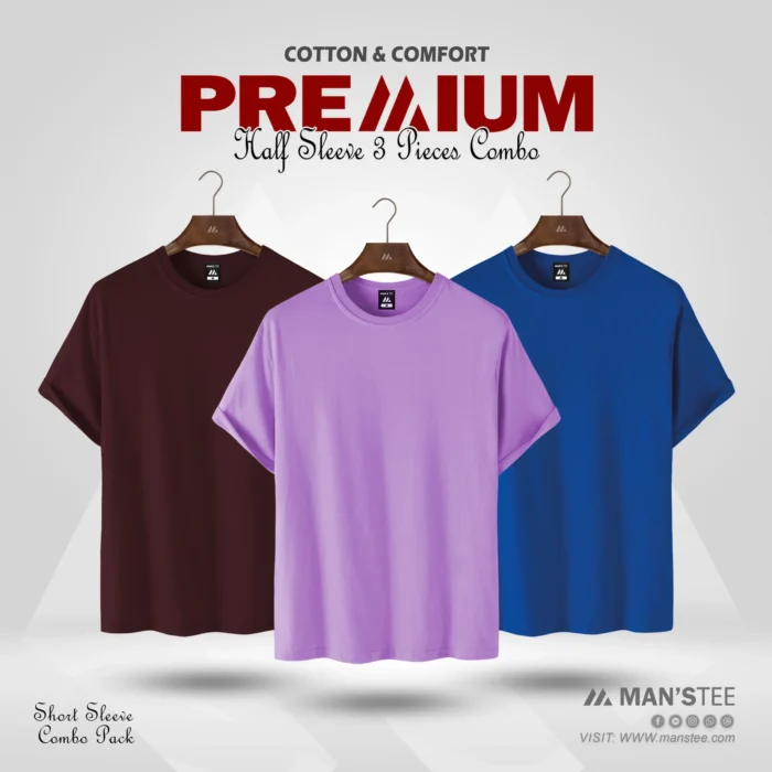 Lavender-Maroon-Royal-scaled-1.webp HALF SLEEVE COMBO - (MAROON, LAVENDER, ROYAL BLUE) - Image 1