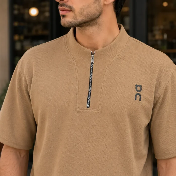 Men’s Textured Mandarin Zipper T-Shirt - Image 10