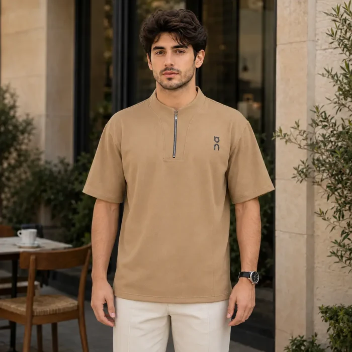 Men’s Textured Mandarin Zipper T-Shirt - Image 8