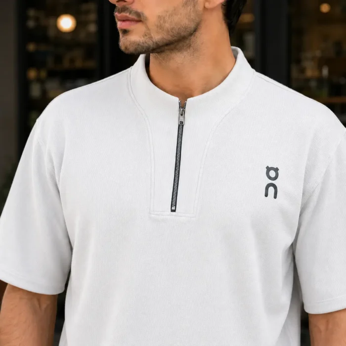 Men’s Textured Mandarin Zipper T-Shirt - Image 2