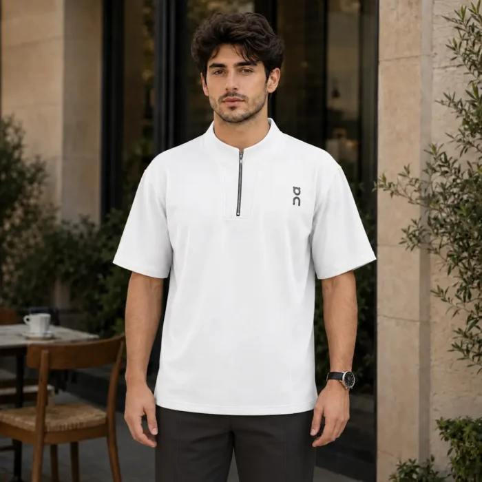 Men’s Textured Mandarin Zipper T-Shirt - Image 6