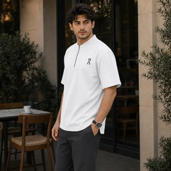 Men’s Textured Mandarin Zipper T-Shirt - Image 5