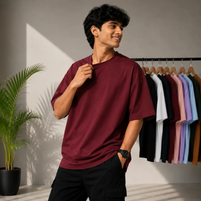 Maroon Drop Shoulder T-Shirt - Maroon - Image 1