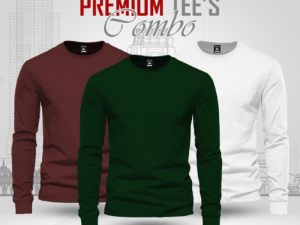 Full Sleeve T-shirt Combo - Maroon, Bottle Green, White
