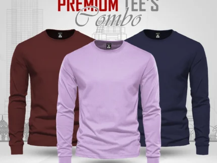 Full Sleeve T-shirt Combo - Maroon, Lavender, Navy Blue