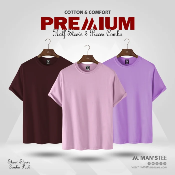 HALF SLEEVE COMBO - (MAROON, BABY PINK, LAVENDER) - Image 1