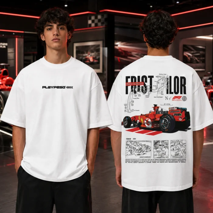 Monaco Racing Oversized Drop Shoulder T-Shirt – White - Image 1