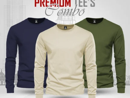 Full Sleeve T-shirt Combo - Navy Blue, Cream, Olive