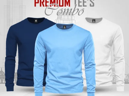 Full Sleeve T-shirt Combo - Petrol Blue, Sky Blue, White