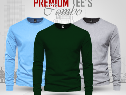 Full Sleeve T-shirt Combo - Sky, Bottle Green, Ash