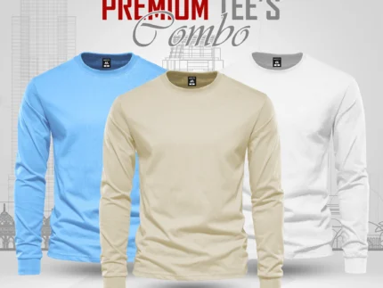 Full Sleeve T-shirt Combo - Sky, Cream, White