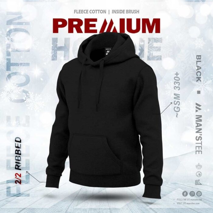 PREMIUM SOLID HOODIE - BLACK - Image 1