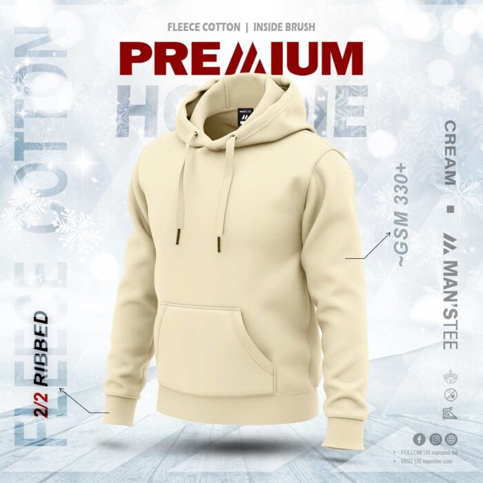 PREMIUM SOLID HOODIE - CREAM - Image 1