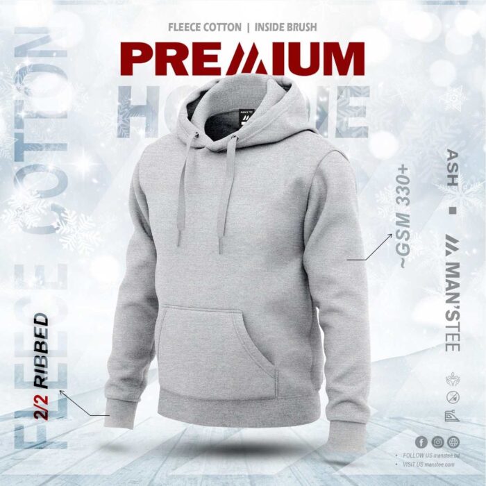 PREMIUM SOLID HOODIE - ASH - Image 1