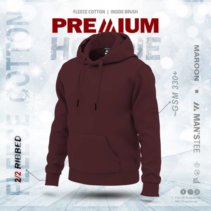 PREMIUM SOLID HOODIE - MAROON - Image 1