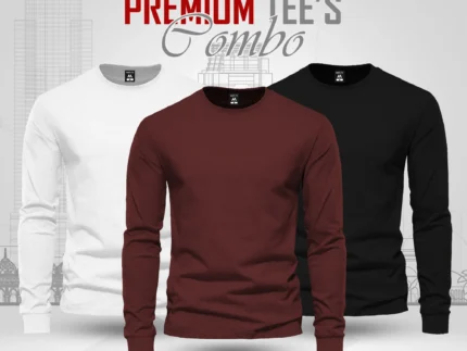 Full Sleeve T-shirt Combo - White, Maroon, Black