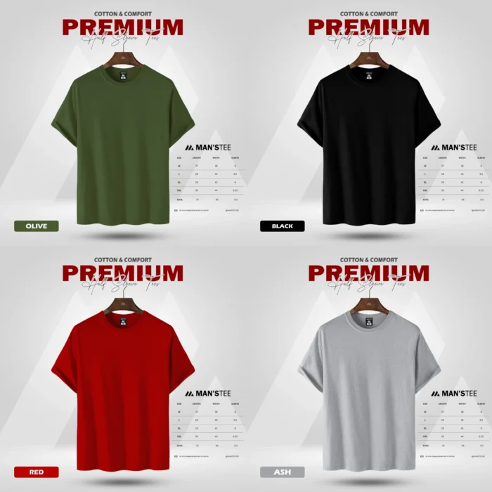 HALF SLEEVE COMBO - (OLIVE, BLACK, RED, ASH) - Image 1