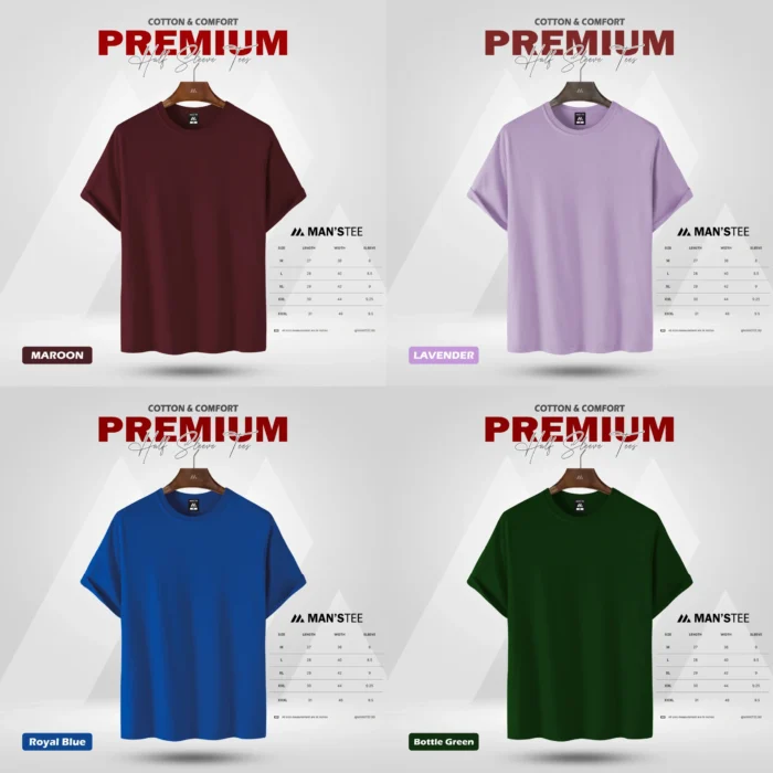 HALF SLEEVE COMBO - (MAROON, LAVENDER, ROYAL BLUE, BOTTLE GREEN) - Image 1