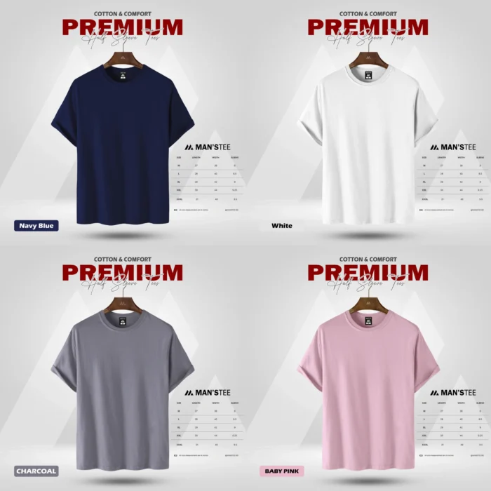 HALF SLEEVE COMBO - (NAVY, WHITE, CHARCOAL, BABY PINK) - Image 1
