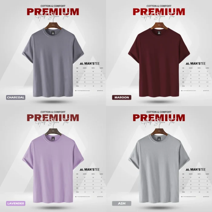 HALF SLEEVE COMBO - (CHARCOAL, MAROON, LAVENDER, ASH) - Image 1