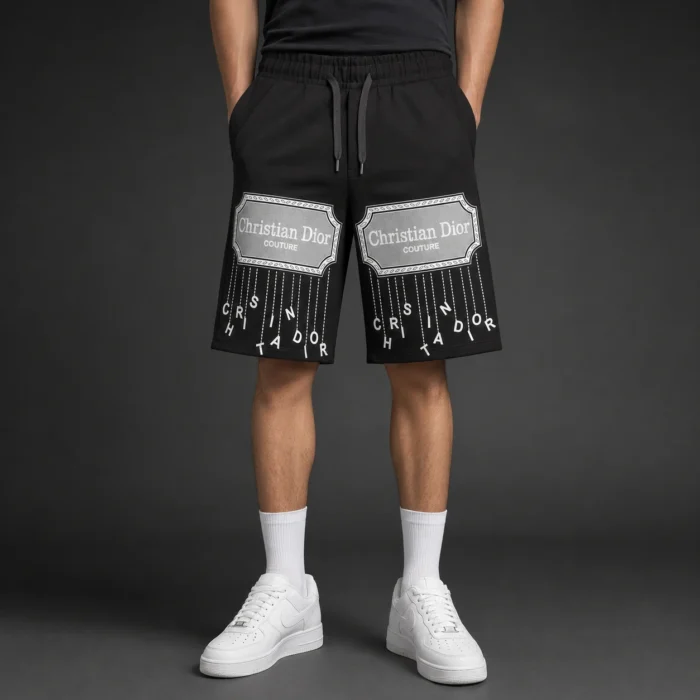 Premium Black Christian Dior Print Shorts - Image 1