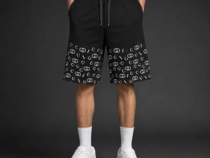 Premium Black Monogram Print Shorts