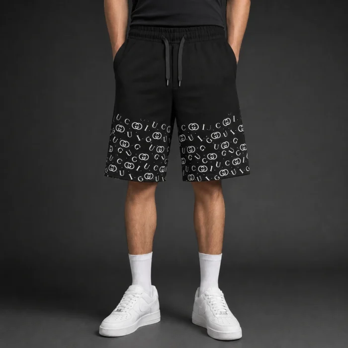 Premium Black Monogram Print Shorts - Image 1