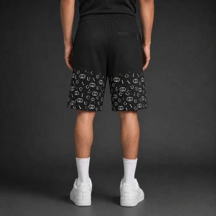 Premium Black Monogram Print Shorts - Image 2