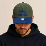 Premium Two-Tone Corduroy Cap – Olive & Royal Blue