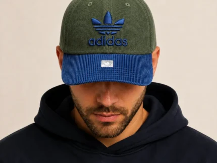 Premium Two-Tone Corduroy Cap – Olive & Royal Blue