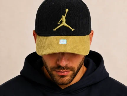 Premium Two-Tone Corduroy Cap – Black & Mustard