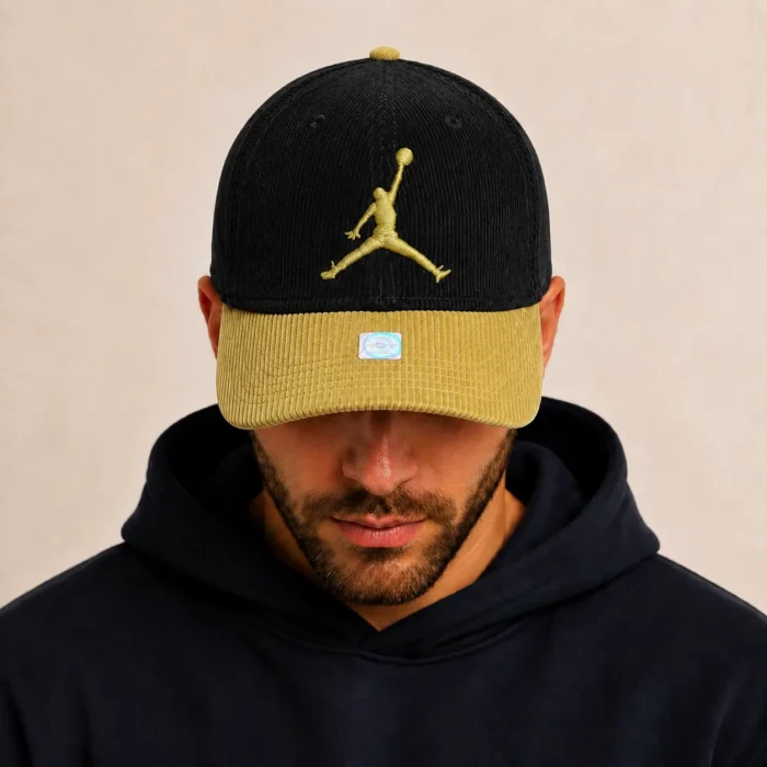 Premium Two-Tone Corduroy Cap – Black & Mustard - Image 1