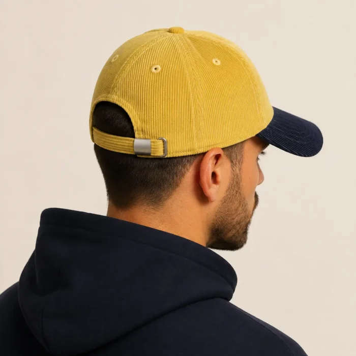 Premium Two-Tone Corduroy Cap – Mustard & Black - Image 3