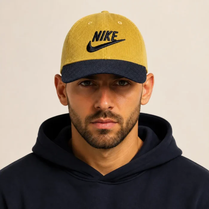 Premium Two-Tone Corduroy Cap – Mustard & Black - Image 2