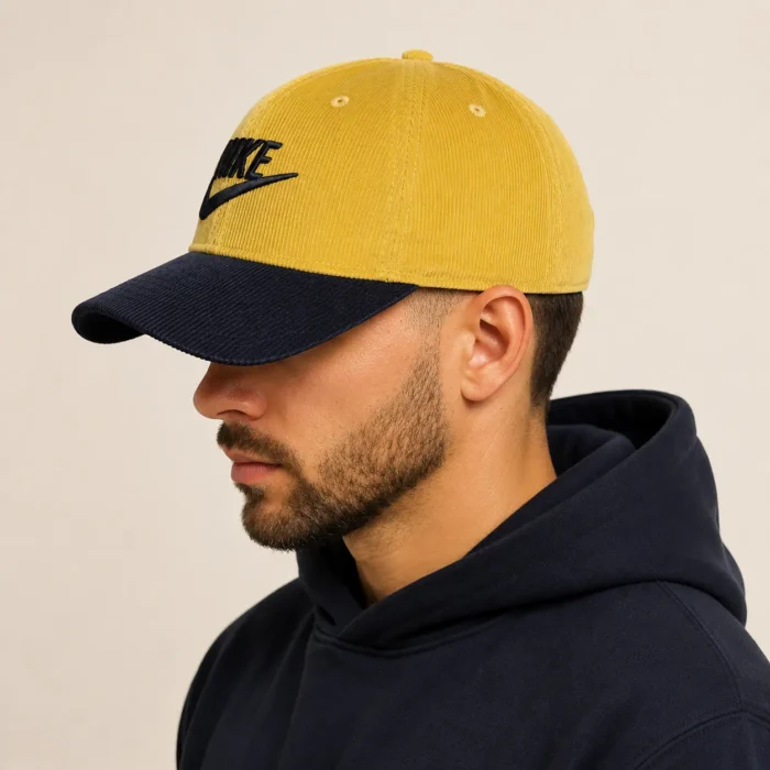 Premium Two-Tone Corduroy Cap – Mustard & Black - Image 4