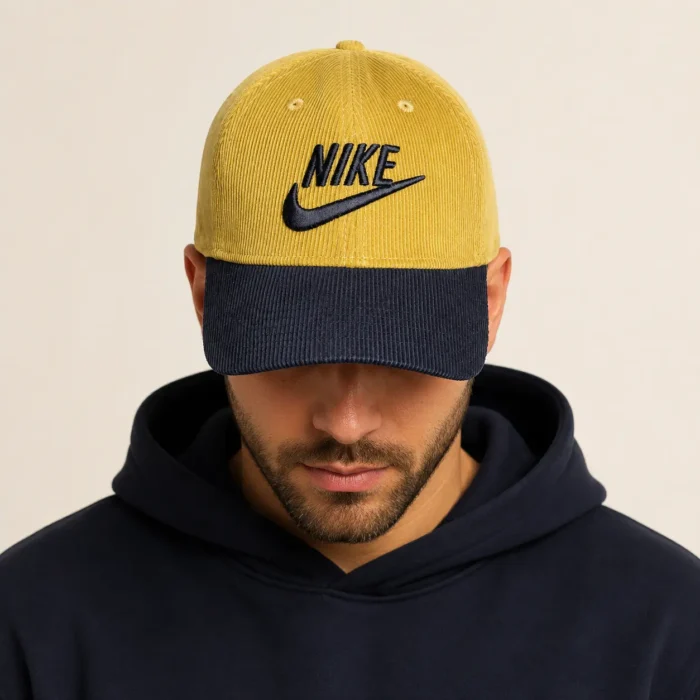 Premium Two-Tone Corduroy Cap – Mustard & Black - Image 1